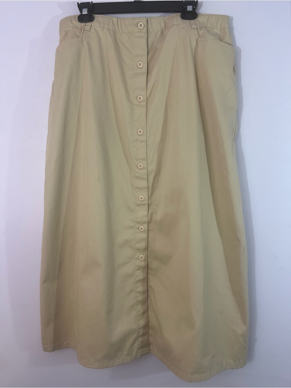 Karen Scott Sport Khaki Button-Front Midi Skirt Size 18 100% Cotton